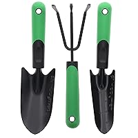 Hooyman Garden Tool Set Including Cultivator, Transplanter, and Trowel with Heavy Duty Steel Construction, No-Slip H-Grip Handles, and Blade Measurement Markings for Gardening, Weeding, and Outdoors