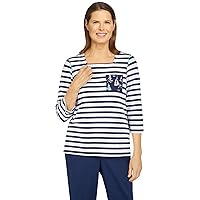 Alfred Dunner Women's Striped Sailboat Mixed Print Knit Top