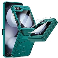 Vizvera for Galaxy Z Flip 5 Case with Hinge Protection, Flip z 5 Full Cover Built-in Outer Screen Protection HD Clearly Shockproof Case for Galaxy z flip 5 (2023)-Mountain Green