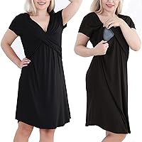 O2 BABY Women's Sleepwear Short-Sleeve Nightgown Dress, Nursing Gown Pajamas, V Neck Nightshirts, Solid Maternity Gown