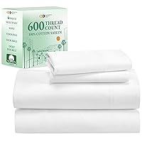 California Design Den - Luxury 4 Piece Full Size Sheet Set - 100% Cotton, 600 Thread Count Deep Pocket Fitted and Flat Sheets, Cooling Bedding and Pillowcases with Sateen Weave - Pure White