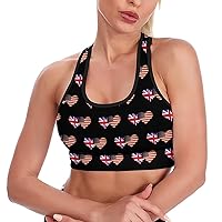 British Flag and US Flag Women's Sports Bra Wirefree Breathable Yoga Vest Racerback Padded Workout Tank Top