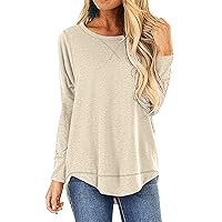 HIYIYEZI Fall Tops for Women Long Sleeve Side Split Casual Loose Tunic Top