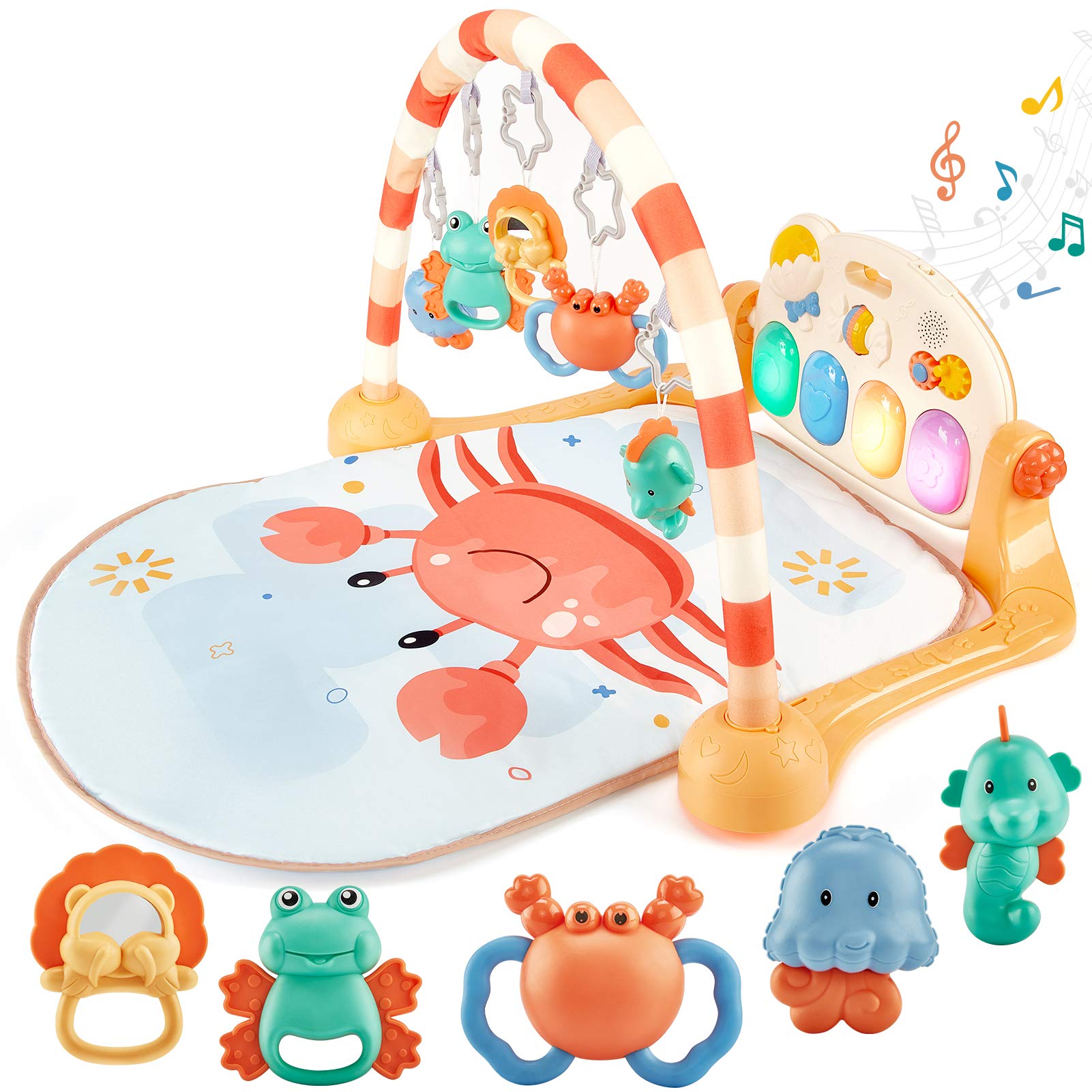 Baby Toys 0-6 Months Baby Play Mat with Piano Rattles for Baby Infant Gym Play Mat for Floor, Baby Toys 0-3-6 to 12 Months Newborn Baby Boy Girl Gifts Tummy Time Mat Toys Kick and Play Piano Gym