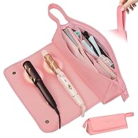 Hair Tools Travel Bag and Heat Resistant Mat, 2 in 1 Portable Organizer Hair Travel Case for Curling Iron, Hair Straightener, Flat Irons, PU Hangable Handle, Neoprene (Sweet Pink)