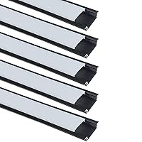 LightingWill 5-Pack U-Shape LED Aluminum Profile System 3.28ft/1M Anodized Black for <20mm width SMD3528 5050 Double or Single Row LED Strips with Oyster White Cover, End Caps and Mounting Clips U03B5