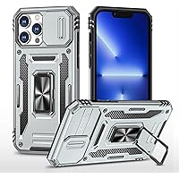 Case for iPhone 14/14 Plus/14 Pro/14 Pro Max, Military Grade Shockproof Case, with Slide Camera Cover, Ring Magnetic Car Mount Holder Phone Cover (Color : Grey, Size : 14 Pro Max 6.7