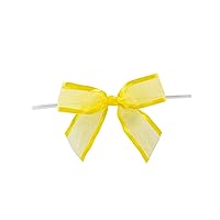 Reliant Ribbon 5164-079-05C Sheer Satin Edge Twist Tie Bows Bows, 7/8 Inch X 100 Pieces, Yellow