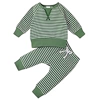 Christmas Clothes for Boys Infant Newborn Kids Baby Boys Girls Striped Patchwork Long Sleeve Blouse (Green, 3-6 Months)