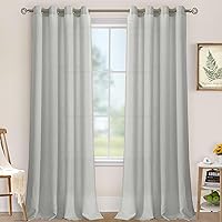 LAMIT Light Grey Linen Curtains for Bedroom, 84 Inch Faux Linen Textured Light Filtering Privacy Drapes Grommet Window Panels for Living Room, Set of 2 Panels, 52 x 84 Inch