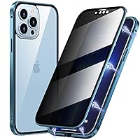 Privacy Magnetic Case for iPhone 13, SCQRICY Anti peep Magnetic Adsorption Cover, Front & Back Tempered Glass 360 Full Screen Covered, Privacy Screen Protector Metal Frame Protective Anti Spy Case