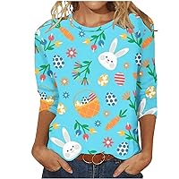Women 2024 Trendy Summer Tops 3/4 Sleeve Easter Shirts Clothes Casual Top Plus Size Round Neck T-Shirt Fashion Tee