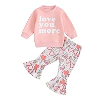 Kaipiclos Toddler Baby Girl Clothes 2T 3T 4T 5T Infant Letter Print Sweatshirt Pullover Top Bell Bottom Outfit Flare Pant Set
