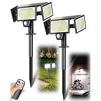 2-in-1 Solar Spotlights Outdoor with Ground Stakes, 304 LED 3000LM Security Flood Lights with Remote, 3 Modes Solar Motion Sensor Lights Waterproof, Solar Wall Lights for Driveway Garage