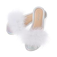 PRODESIGN Women Fur Slippers Fluffy Slides Open Toe Fuzzy Flat Sandal Home Outdoor Slippers