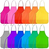 Kids Painting Aprons 12 Pieces 12 Colors Kids Art Aprons with 2 Roomy Pockets Kids Aprons for Art Painting Activity Kitchen Crafts