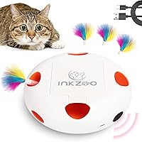 Cat Toys, Interactive Cat Toys for Indoor Cats, Ultra Fun Smart Interactive Kitten Toy, Automatic 7 Holes Mice Whack-A-Mole， USB Rechargeable, 4 Pieces Feather Refills (White)