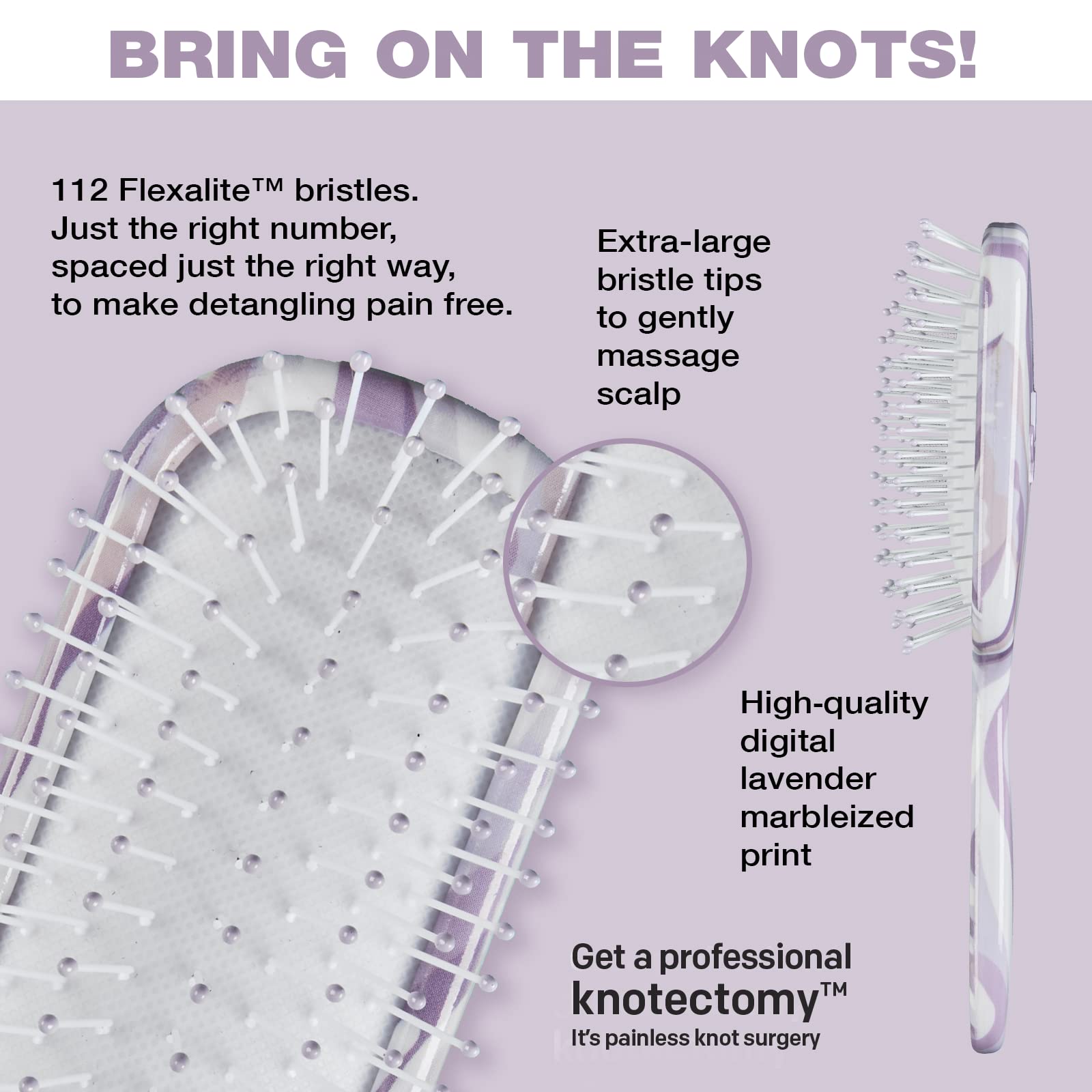 The Knot Dr. for Conair Mini Hair Brush, Wet and Dry Detangler with Clear Storage Case, Removes Knots and Tangles, For All Hair Types, Marblized Lavender Print