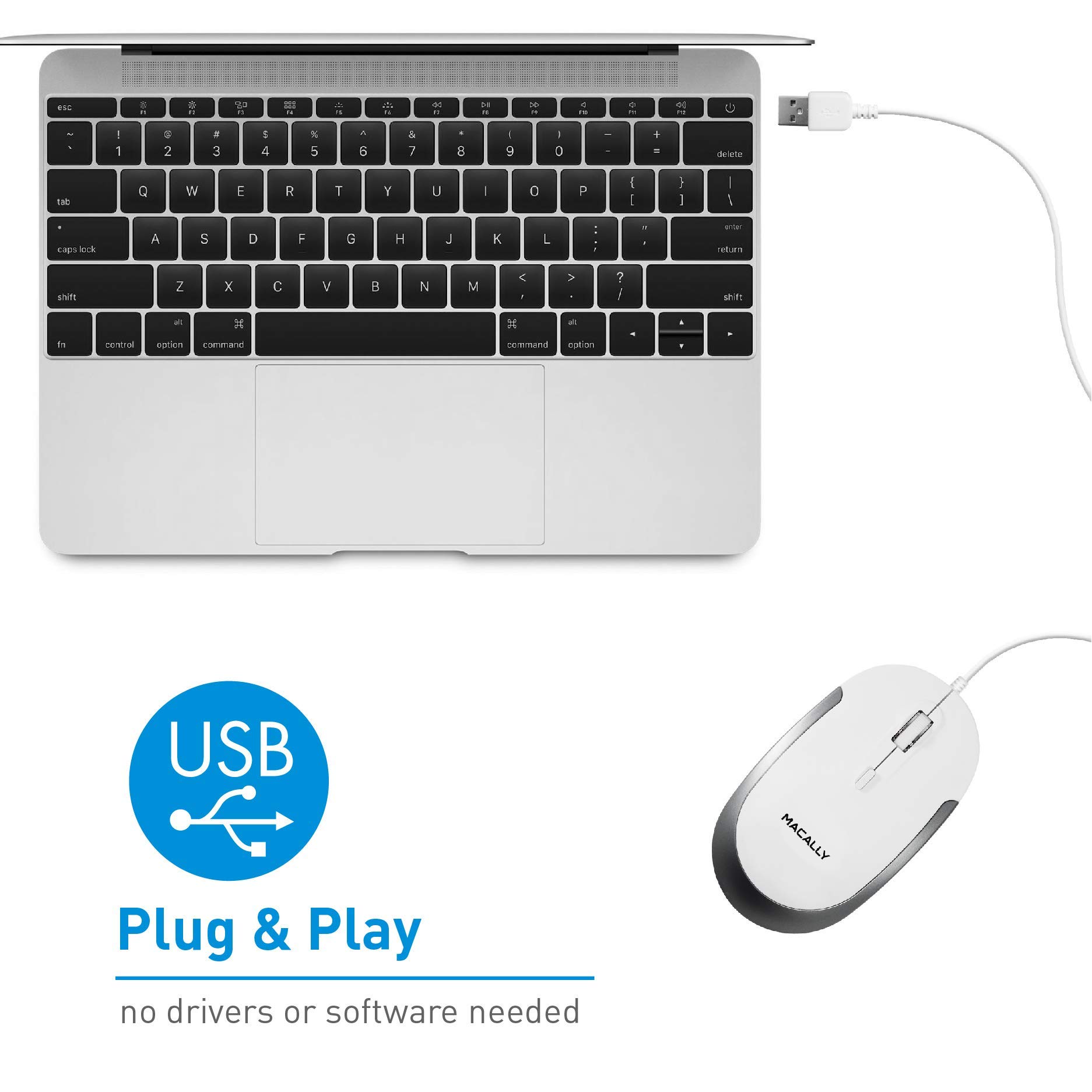 Macally Mini Wired Keyboard and a Quiet Wired Mouse, Office Essentials