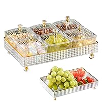 Snack BowlsDivided Serving Tray Transparent Fruit Tray with Lid Rectangle 6 Grid Fruit Bowl Bowl