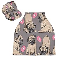 Pug Puppies and Pink Hearts Baby Car Seat Covers - Stroller Cover High Chair Cover, Multi-use Carseat Canopy, for Babies and Breastfeeding Mothers