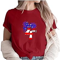 Womens American Flag Shirt Short Sleeve USA 4th of July Flag Tops Loose Patriotic Novelty T-Shirts Crewneck Classic Blouses