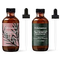 Folkulture Rosemary Essential Oils for Hair Growth, 4 Fl Oz - 100% Pure, Organic, Eucalyptus Essential Oil for Diffuser - 4 Fl Oz - 100% Pure, Natural