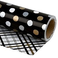 WRAPAHOLIC Reversible Wrapping Paper - 24 inch X 65.6 feet Jumbo Roll Black and Gold Design for Birthday, Holiday, Aniversary Wrap
