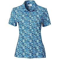 Greg Norman Gn Collection Women's Micro Tile Print Golf Polo, Formerly Known As Blue L