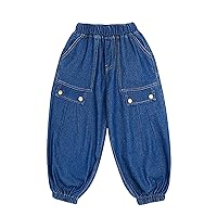 Kids Boys Elastic Wiast Denim Baggy Pants with Pocket Boys Jeans Bloomer Cargo Bottoms Casual Playwear