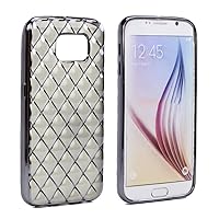 Samsung Galaxy S6 Rubber Diamond Plaid Slim Thin Metallic Grip Soft TPU Hybrid Gel Protective Case Cover for Samsung Galaxy S6, Gray