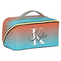 Orange Blue Gradient Personalized Makeup Bag Custom Cosmetic Bags for Women Travel Makeup Bags for Women Cosmetic Bag Organizer Makeup Pouch Toiletry Bag for Travel Daily Use Cosmetics