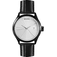 PICONO Phase Radial Time and Date Water Resistant Analog Quartz Watch - No. 7004 (Black/White)