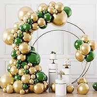 RUBFAC 92pcs Metallic Gold Balloons and 105pcs Dark Green Balloons Different Sizes 5/10/12/18 Inch Balloon Garland Kit for Birthday Party Supplies Christmas Decorations