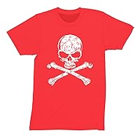 Men's Distressed White Skull Crossbones Pirates Jolly Roger Crewneck Short Sleeve T-Shirt