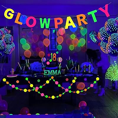 50PCS Neon Balloons Glow in the Dark Party Decoration Supplies,14.7ft Party  Streamers Glow Party Banner and UV Balloons Blacklight Party Decorations
