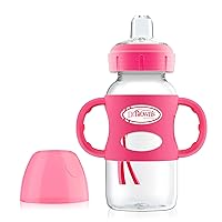 Milestones Wide-Neck Sippy Spout Bottle with 100% Silicone Handles, Easy-Grip Handles with Soft Sippy Spout, 9oz/270mL, Pink, 1-Pack, 6m+