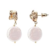 Baroque Drop Dangle Pearl Earrings for Women, 16K Gold Plated Earrings Freshwater Pearl |925 Sterling Silver Post Earrings Wedding Women’s Jewelry