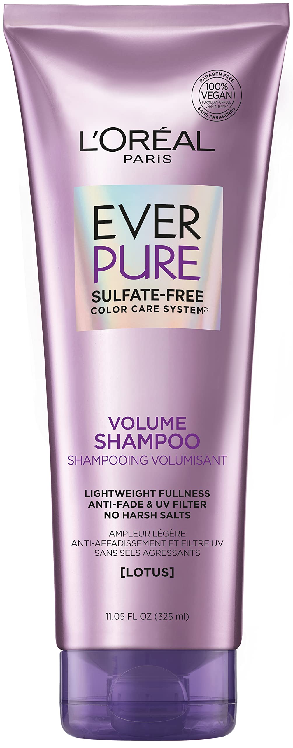 L'Oreal Paris EverPure Volume Sulfate Free Shampoo for Color-Treated Hair, Volume + Shine for Fine, Flat Hair, with Lotus Flower, 11 Fl; Oz (Packaging May Vary)