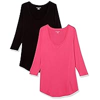 Amazon Essentials Women's 3/4 Sleeve Scoopneck Tunic, Pack of 2