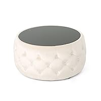 Christopher Knight Home Ivy Glam Velvet and Tempered Glass Coffee Table Ottoman, Beige, Black