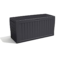 Keter Marvel+ 270L Outdoor 65% recycled Garden Furniture Storage Box Graphite Wood Panel Effect | Fade Free | All Weather Resistant | Safe and Secure | Zero Maintenance | 2 year Warranty