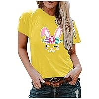 Graphic T Shirts for Women Cute Bunny Print Easter Tops Plus Size Loose Fit Tunic Tee Teen Girls Going Out Blouses