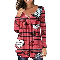 Oversize Tops for Women Valentine's Day Shirts Casual Shirts Fall Valentine's Day Printed Button-Neck Top Blouses