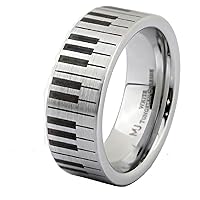 White Tungsten Carbide Piano Keyboard Design 6mm or 8mm Brushed with Polished Edges or Brushed Pipe Wedding COMFORT FIT Band
