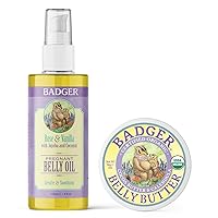 Badger Pregnant Belly Oil and Belly Butter, Rose & Vanilla, Certified Organic, Gentle & Soothing for Stretched Skin During & After Pregnancy