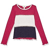 Girls' Long Sleeve Knit Rib Top, Red/Navy/OffWhite, Medium