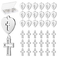 100Pcs Silver Religious Charms Mini Cross Charms Heart Shaped Religious Charms Mini Metal Christian Charms with Box for DIY Bracelet Necklace Earrings Jewelry Making, 2 Styles
