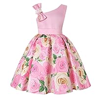 2-9T Girls Kids Striped Floral Ruffles Flower Dress Ball Gown Party Formal Dresses