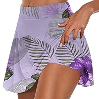 Tropical Print Tennis Skirts for Women Teen Girls with Inner Shorts High Waisted Pleated Golf Skorts Workout Running Skirts